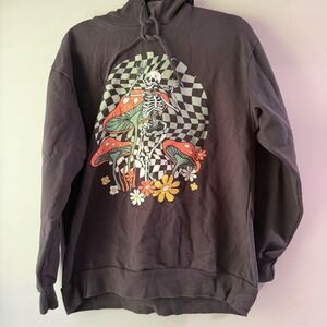 Cut & Paste Hoodie Womens Medium Charcoal Gray Skeleton Mushroom Graphic Good